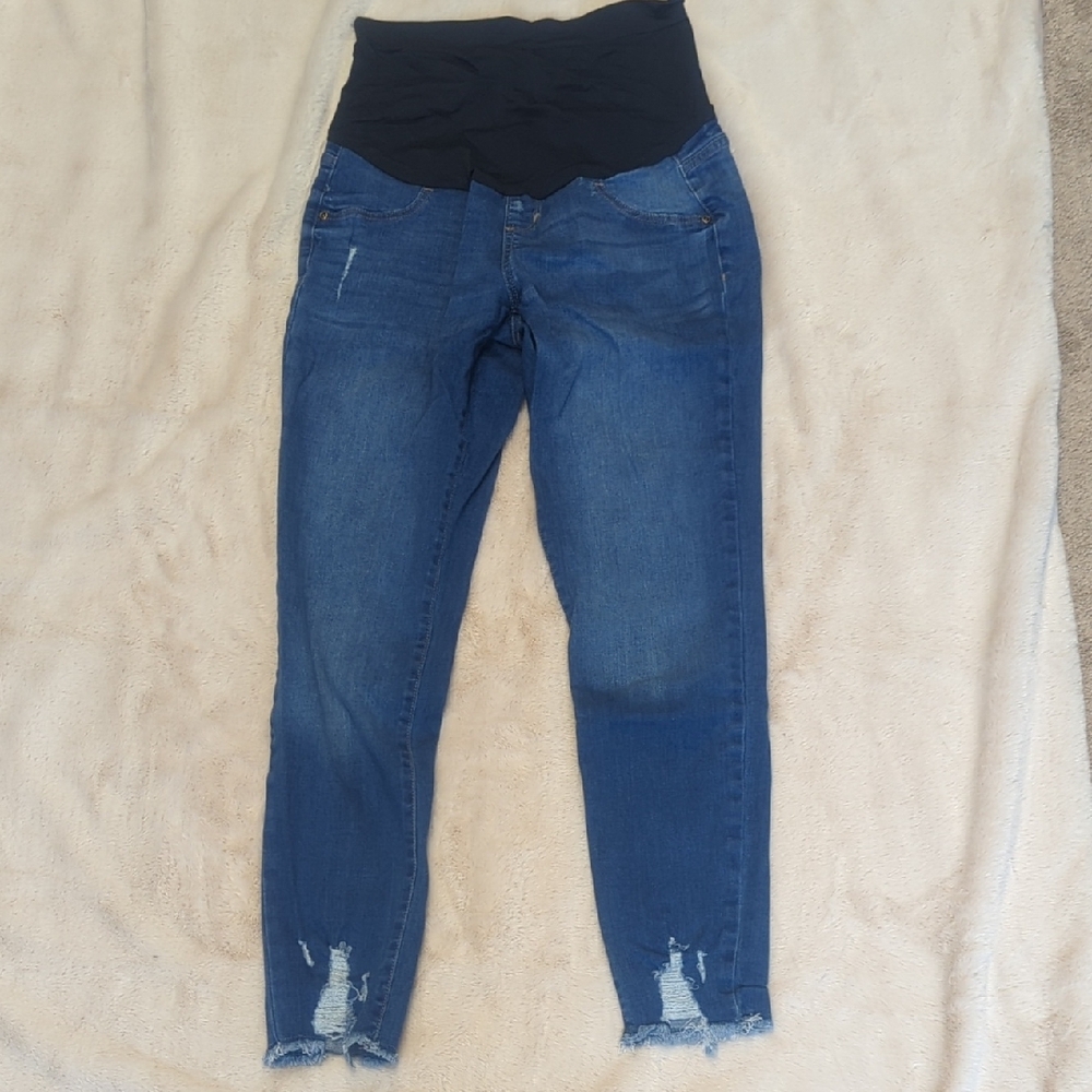 Sonoma Blue Jeggings with Elastic Waistband and Distressed Hem
